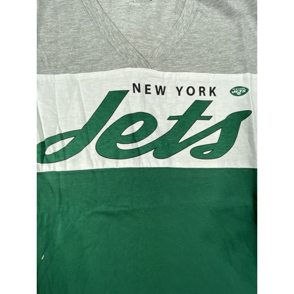NWT Nfl Team Apparel Women Shirt L Spellout New York Jets Colorblock Striped NEW